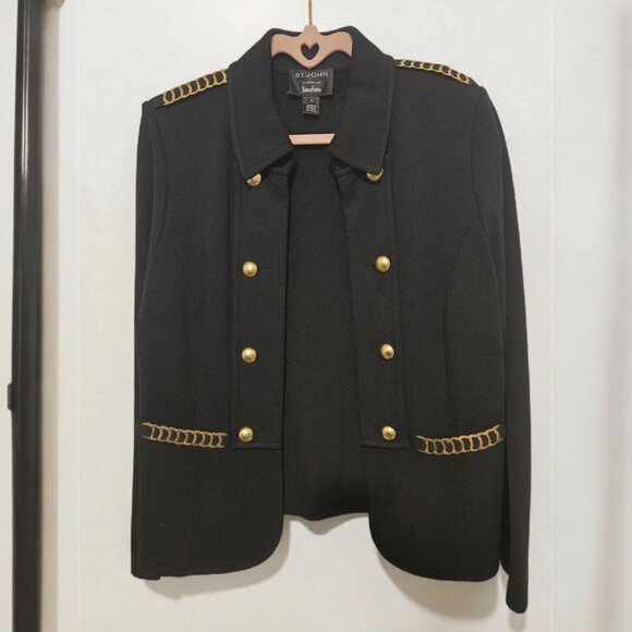 St. John Caviar Knit Pantsuit  with Military Gold Chain Jacket  Sz 12 - Picture 3 of 10